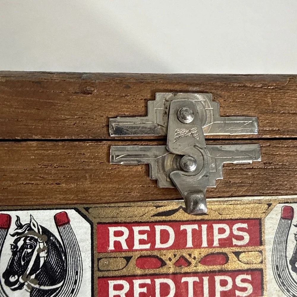 Red Tips Cigar Storage Box. Vintage Wooden. Metal‎ Clasp.
